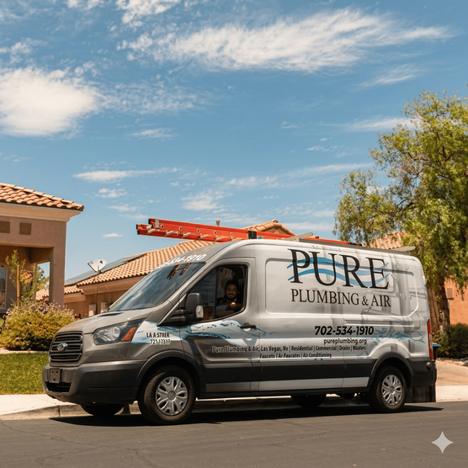 Service truck parked outside a Las Vegas home for AC repair
